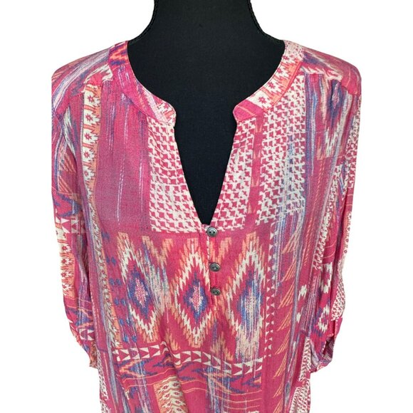Como Vintage Womens Pink Aztec Boho Print Tunic Blouse XL Cottage Core Hippie - Picture 9 of 11